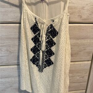 White and Black Embroidered Women's Top